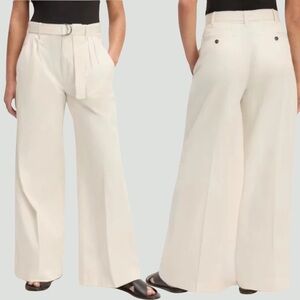 Everlane The Pleated Wide-Leg Chino Bone White Belted 10 NWT